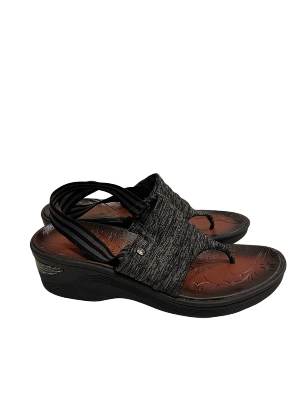 Bzees Black and Brown Platform Thong Sandals